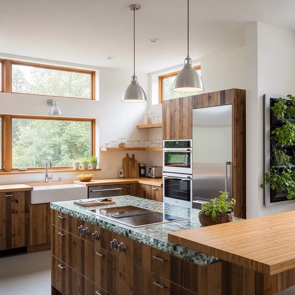 Modern kitchen with sustainable materials and energy-efficient appliances